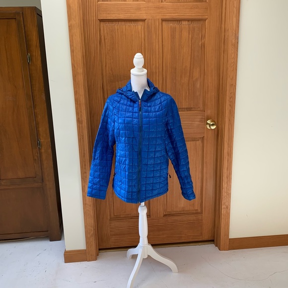 Vintage Jackets & Coats Royal Blue Quilted Down Jacket Womens Xl Bungee Cord Hood Drawstring